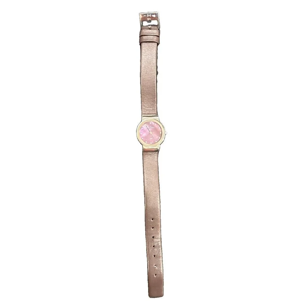 Skagen 358XSSLD Silver Watch Purple Dial Leather Strap-Working New Battery